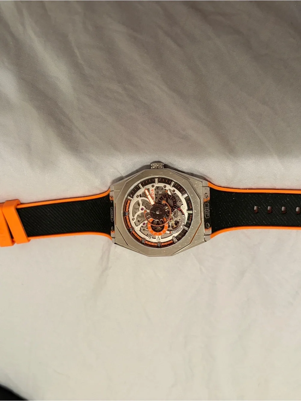 Noda Men's Skeleton Sport Watch in Black and Orange. New without tags.